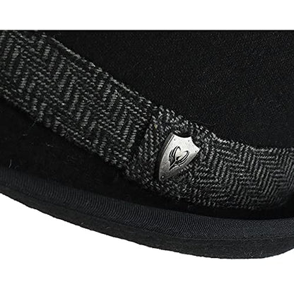 Men’s Fedora, 2” Brim, Classic Wool Blend with Herringbone Band - color: Black, size: XX-Large