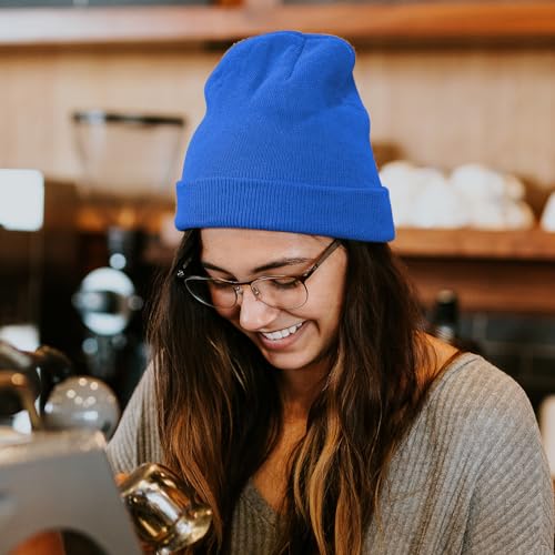 ZOORON Beanie for Men Women Warm Winter Hat Unisex Soft Knit Cuffed Beanie - color: Royal Blue