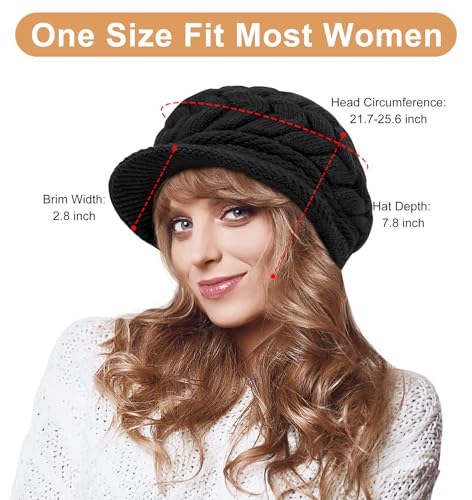 YSense 2 Pack Womens Winter Hats Warm Knit Beanie with Visor - color: Black Dark Orange