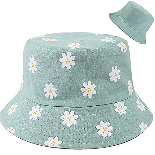 XYIYI Cute Bucket Hat Beach Fisherman Hats for Women, Reversible Double-Side-Wear - color: Green