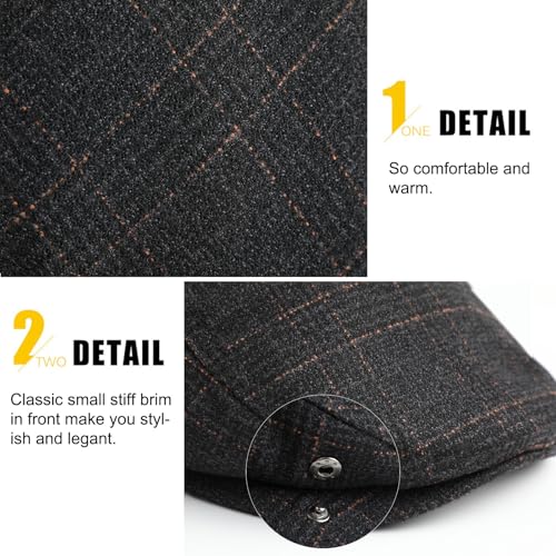 Sumolux Mens Newsboy Hat Flat Cap Gatsby Lvy Irish Hats Driving Cabbie - color: B Dark Grey Plaid