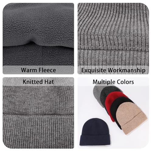 Winter Beanie Hats for Women Men Fleece Slouchy Knit Thick Beanies Warm Thermal Snow Ski Hat Gifts for Cold Weather - color: Grey