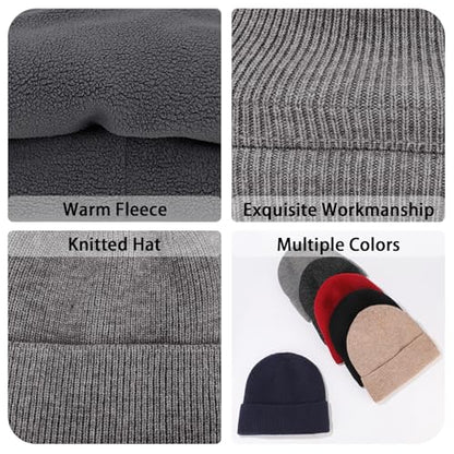 Winter Beanie Hats for Women Men Fleece Slouchy Knit Thick Beanies Warm Thermal Snow Ski Hat Gifts for Cold Weather - color: Grey