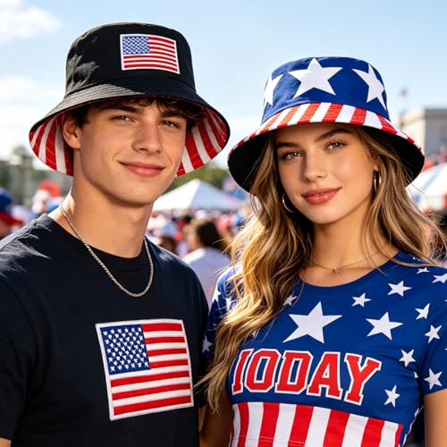 American Flag USA Bucket Hat Patriotic Sun Cap for Men Women Outdoor