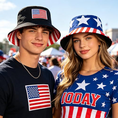 American Flag USA Bucket Hat Patriotic Sun Cap for Men Women Outdoor