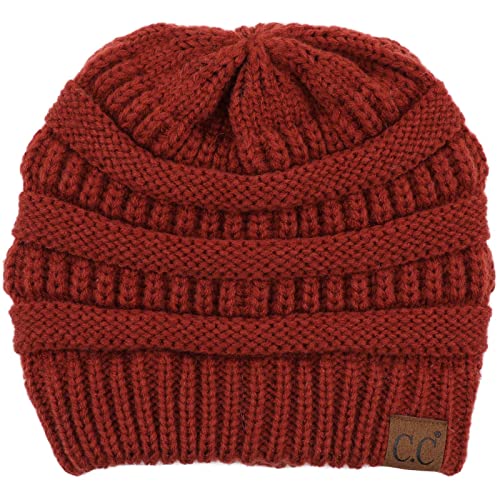 CC Classic Winter Fall Trendy Chunky Stretchy Cable Knit Beanie Hat - color: Solid Chestnut Red