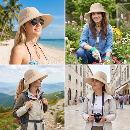 UV Sun Protection Hat Women Foldable Neck Flap Wide Brim Fishing Hat with Ponytail Hole for Women - color: Pink