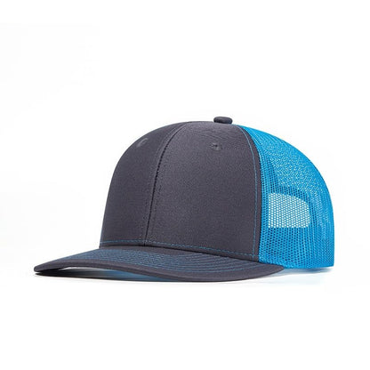 TOPTIE 6-Panel Baseball Cap, Adjustable Snapback Trucker Hat with Mesh - color: Charcoal/Neon Blue