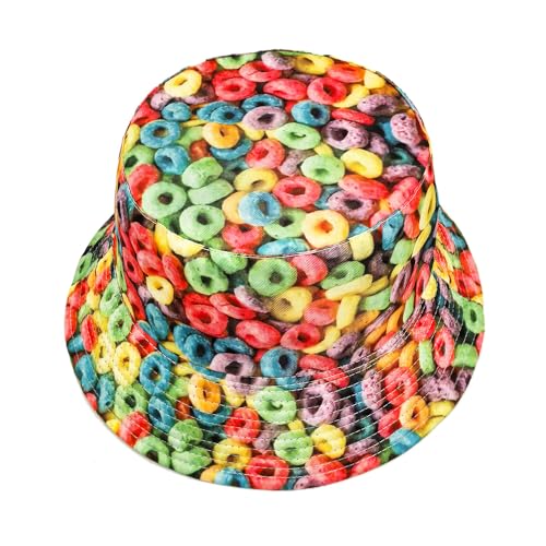 Printed Bucket Hat - Reversible Packable Summer Travel Beach Sun Cap for Men Women Teens - color: Colorful Donuts