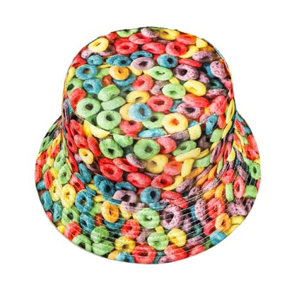 Printed Bucket Hat - Reversible Packable Summer Travel Beach Sun Cap for Men Women Teens - color: Colorful Donuts