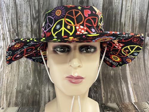 Funny Sun Hat for Men Women Wide Brim Bucket Hat Hiking Boonie Hat Summer Beach Fishing Caps - color: Hippie Peace