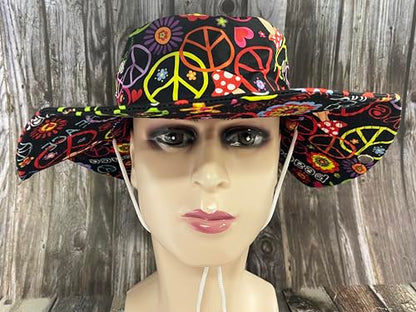 Funny Sun Hat for Men Women Wide Brim Bucket Hat Hiking Boonie Hat Summer Beach Fishing Caps - color: Hippie Peace