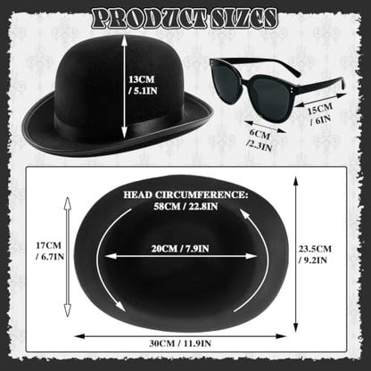 Bowler Hat Set,Black Derby Hat and Sunglasses for Men and Women