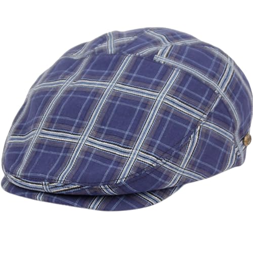 Men’s Cotton Flat Ivy Cap Lightweight Breathable Driving Hat Classic Golf Cabbie Newsboy Style Cap - color: Navy Plaid-iv4021, size: Large-X-Large