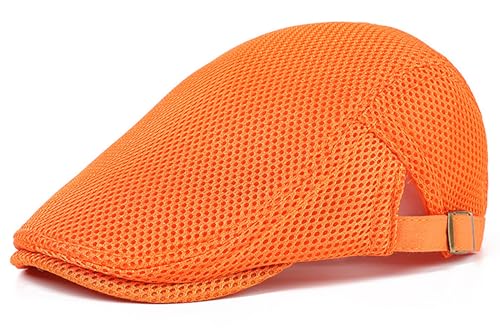 DIYDECAL Mens Breathable Mesh Summer Hat Adjustable Newsboy Beret Ivy Cap Cabbie Flat Cap - color: Orange