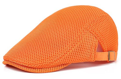 DIYDECAL Mens Breathable Mesh Summer Hat Adjustable Newsboy Beret Ivy Cap Cabbie Flat Cap - color: Orange