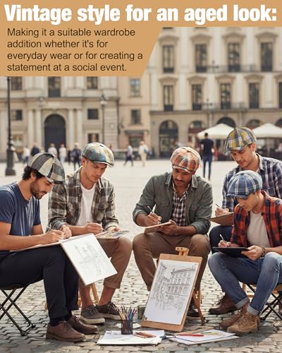 Suhine 6 Pcs Newsboy Cap for Men Octagonal Hat 8 Panel - style: Plaid
