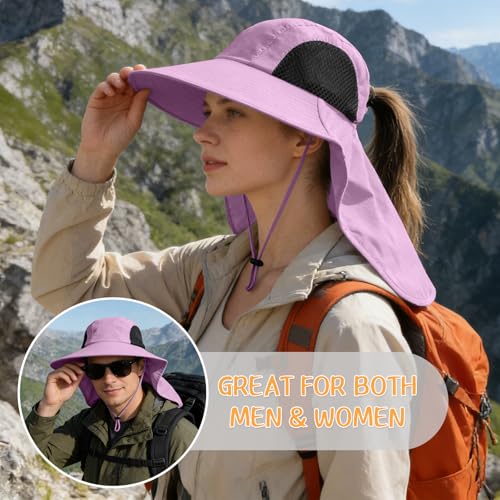 Sun Hat for Men Women with Neck Flap,UPF 50+ UV Protection Fishing Hat - color: 1pack-purple