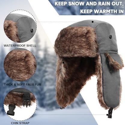 SATINIOR 1 Pcs Unisex Trapper Hat with Chin Strap Earflaps Hat - color: Grey