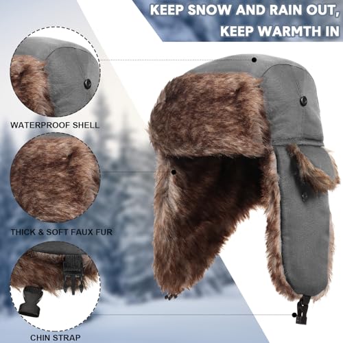SATINIOR 1 Pcs Unisex Trapper Hat with Chin Strap Earflaps Hat - color: Grey