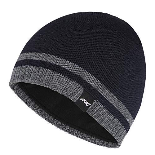 Mens Winter Beanie Hat Warm Knit Cuffed Plain Toboggan Ski Skull Cap (3 Patterns) - color: A4-navy