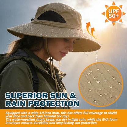 Wide Brim Sun Bucket Hat, Waterproof Boonie Hat for Men & Women - color: 01 Camel