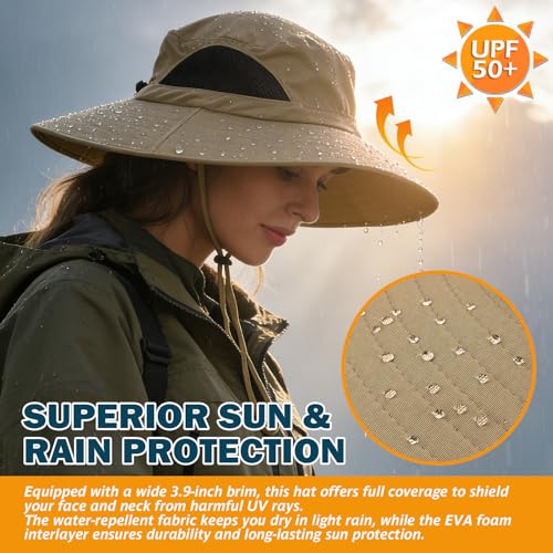 Wide Brim Sun Bucket Hat, Waterproof Boonie Hat for Men & Women - color: 01 Camel