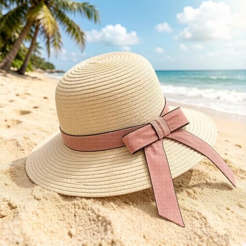 Summer Little Girl Kids Breathable Straw Hat Foldable UV Protection Bowknot Wide Brim Floppy Beach Sun Visor Hats - color: Light Yellow