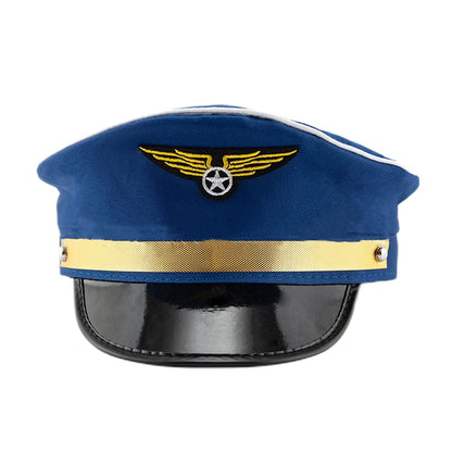 Adult Navy Pilot Airline Captain Hat Airplane Aviator Costume Cap For Captain Halloween Party Cosplay Supplies - color: Blue