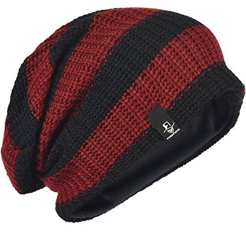 FORBUSITE Mens Slouchy Long Beanie Knit Cap for Summer Winter, Oversize - color: B09-claret, size: Large