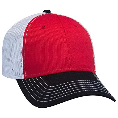 OTTO 6 Panel Low Profile Contrast Vertical Mesh Back Cap - color: Blk/Red/Wht