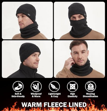 Wmcaps Fleece Lined Beanie Scarf Set, Warm Knit Hat for Men Women - color: Navy Peony