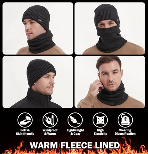 Wmcaps Fleece Lined Beanie Scarf Set, Warm Knit Hat for Men Women - color: Dark Army Green