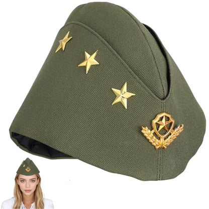 PRETYZOOM Flight Attendant Hat Three Stars Wheat Berets Cap Sailor Cap Dancing Hat Costume Accessories - color: Green
