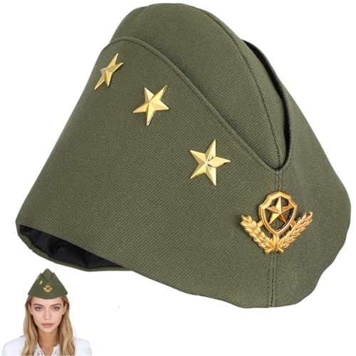 PRETYZOOM Flight Attendant Hat Three Stars Wheat Berets Cap Sailor Cap Dancing Hat Costume Accessories - color: Green