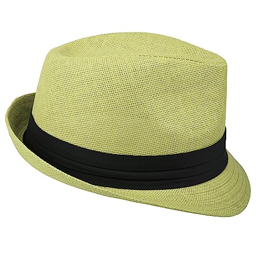 Gelante Summer Fedora Panama Straw Hats with Black Band - color: Yellow, size: Large-X-Large