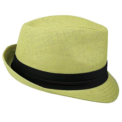 Gelante Summer Fedora Panama Straw Hats with Black Band - color: Yellow, size: Large-X-Large