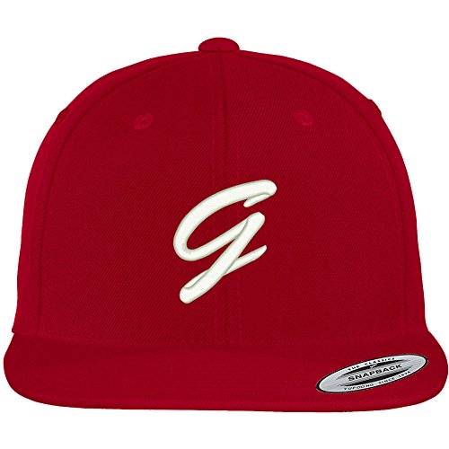 Trendy Apparel Shop Letter G Brushed Script Embroidered Flat Bill Snapback Baseball Cap - color: Red