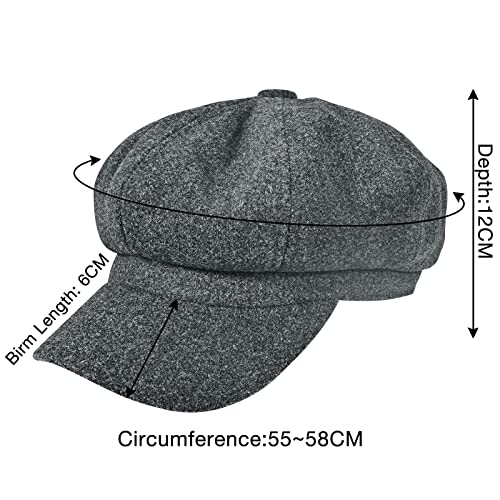 Women’s Newsboy Cap Wool Blend Retro Solid Color Girls Fashion Gatsby Cabbie Visor Beret Hat - color: Grey
