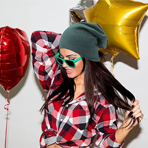 DOOVID Slouchy Beanie for Women Men Baggy Beanie Hats Casual Stretch Knit Hip-Hop Skull Caps - color: Dark Green