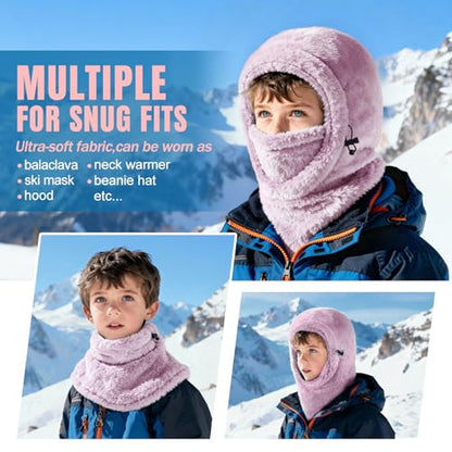 Ski Mask Kids Balaclava, Winter Ski Face Mask Cover, Fleece Hats for Kids - color: Purple