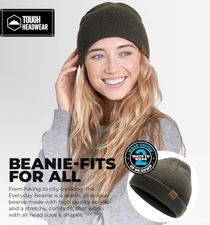 Tough Headwear Knit Beanie Hat - Stretch Fit Winter Hats for Men - Breathable Beanie for Women - Durable Acrylic Winter Cap - color: Army Green