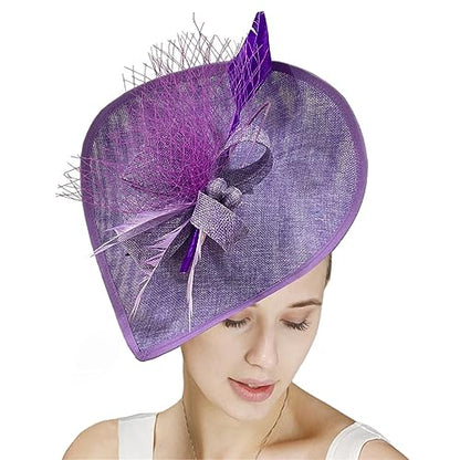 GIBZ Women's Wide Brim Fascinator Elegant Tea Party Headband - color: Purple