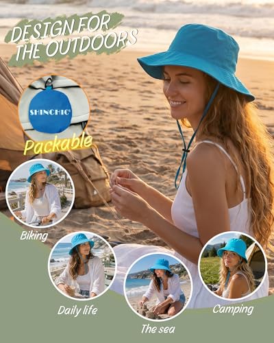 Water-Resistant UPF 50+ Sun Bucket Hat Packable Brimmed for Women Men - color: Aqua Blue