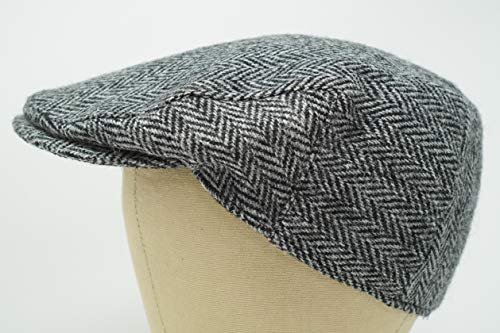 Nevis Flat Cap - 100% Handwoven Wool – Harris Tweed – Water Resistant - color: Charcoal Herringbone, size: 7 3/4