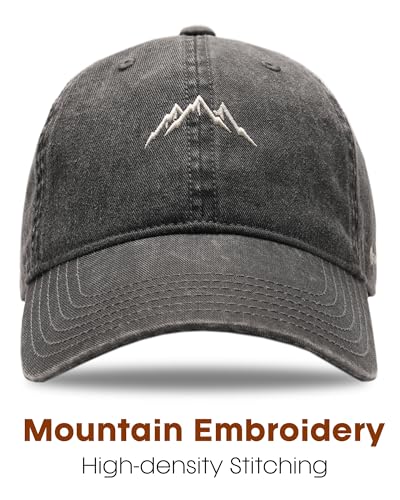 FURTALK Mountain Embroidery Baseball Cap Washed Denim-Style Dad Hat Distressed Unisex Golf Hat - color: Black