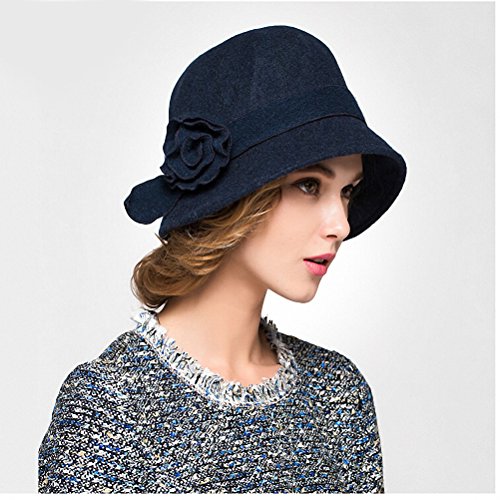Maitose™ Women's Wool Felt Flowers Church Bowler Hats - color: Blue