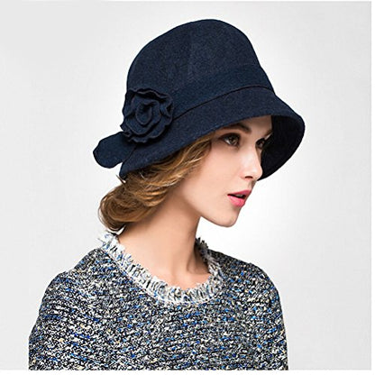 Maitose™ Women's Wool Felt Flowers Church Bowler Hats - color: Blue