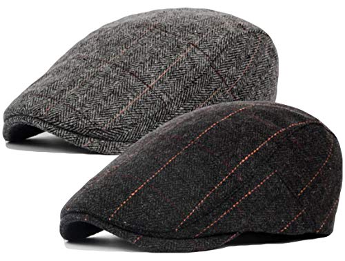 2 Pack Men's Cotton Flat Cap Ivy Gatsby Newsboy Hat - color: H