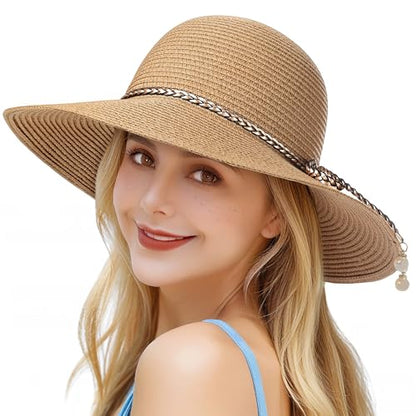 Sun Hats for Women, UPF 50+ Sun Protection, Beach Hat with Wide Brim - color: Khaki-b
